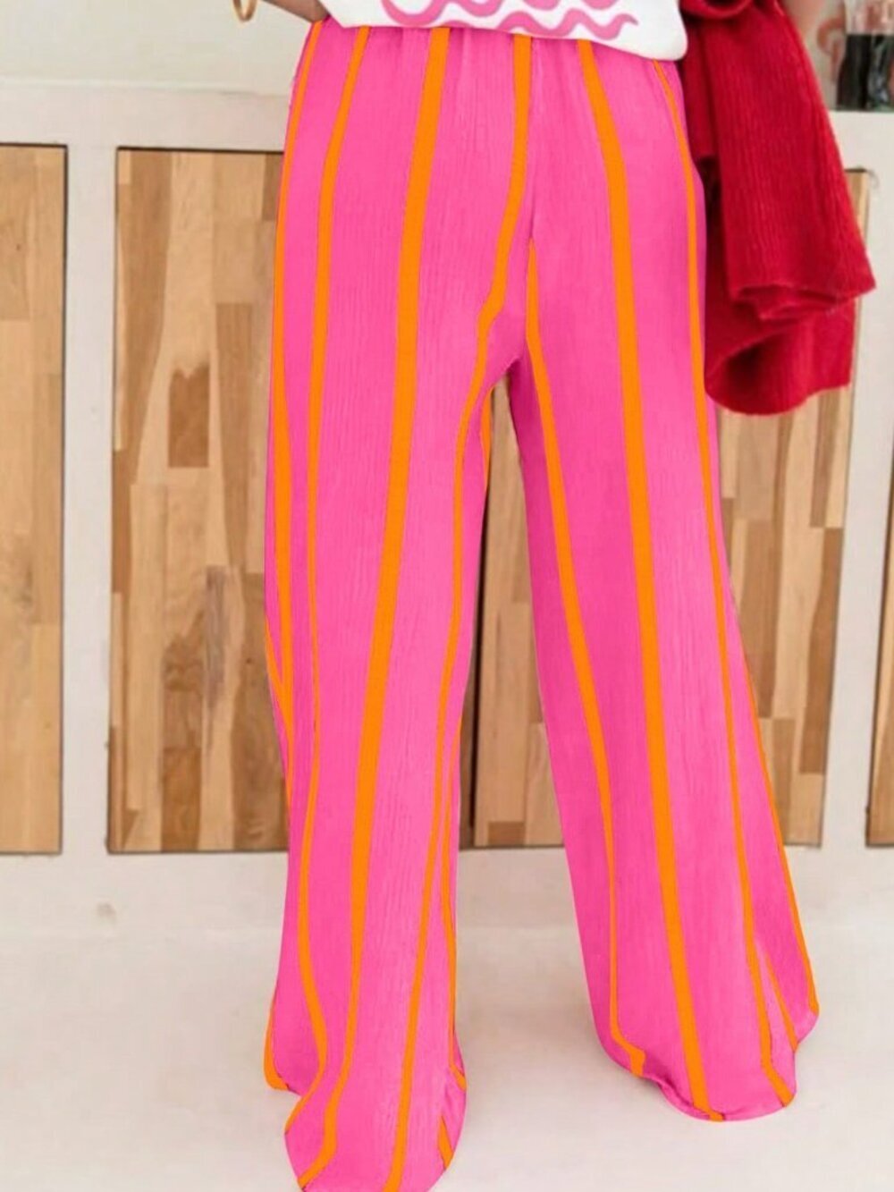 Casual Women's Polyester Striped Pants With Pocket - Picture 2 of 5